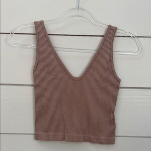 Free People Ribbed V-Neck Tank Top in Mauve